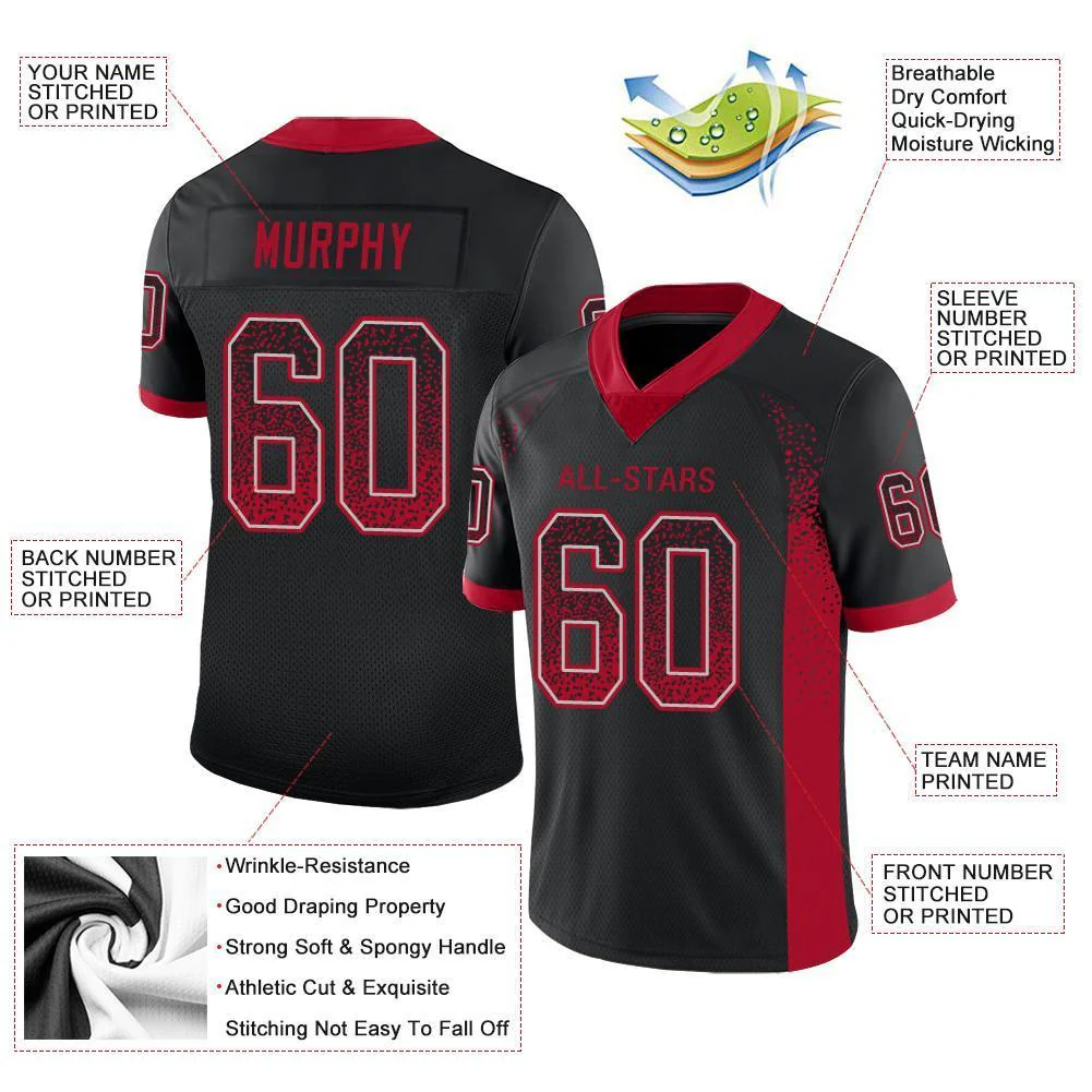 Custom Black Red-Gray Drift Fashion Mesh Authentic Football Jersey