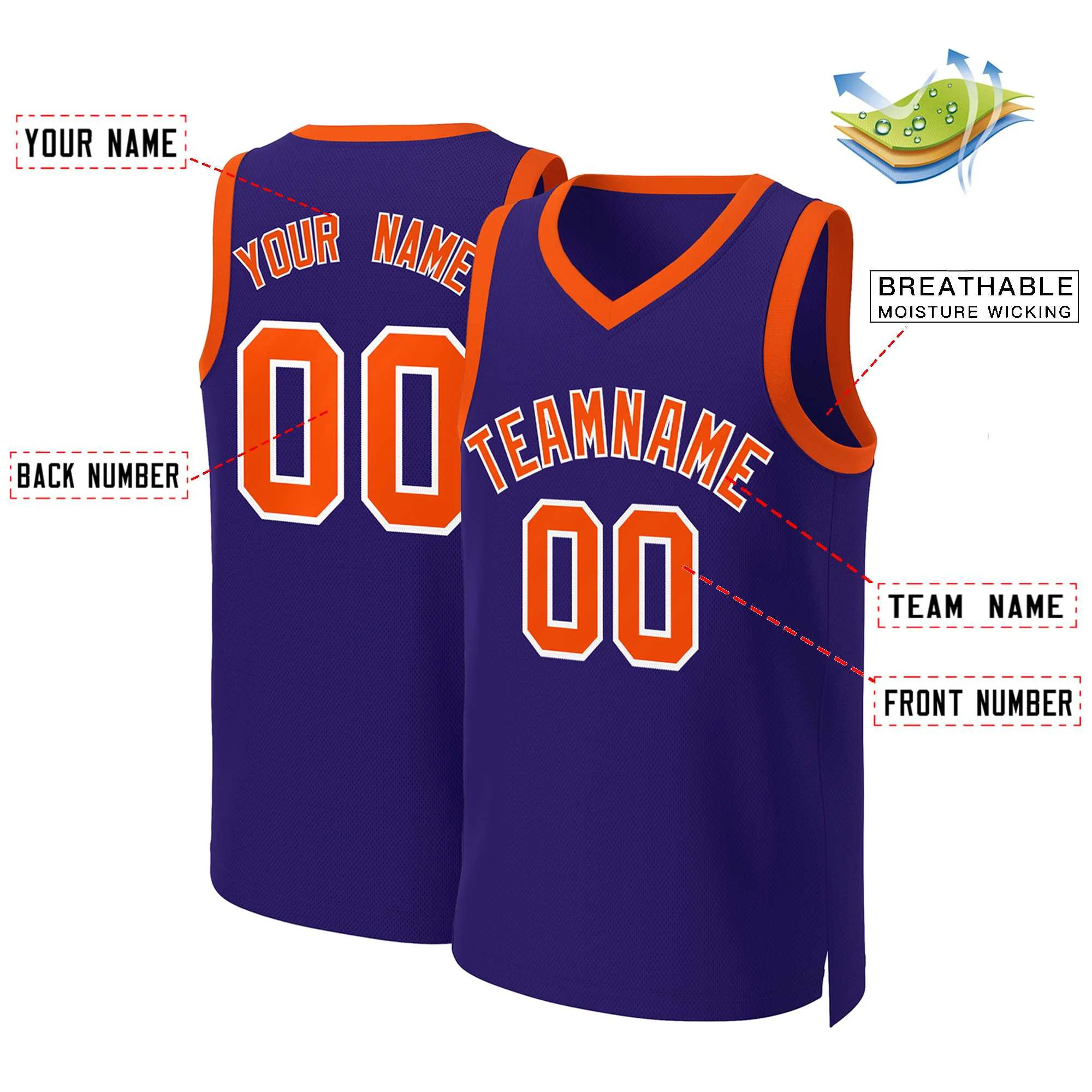Custom Purple Orange-White Classic Tops Basketball Jersey