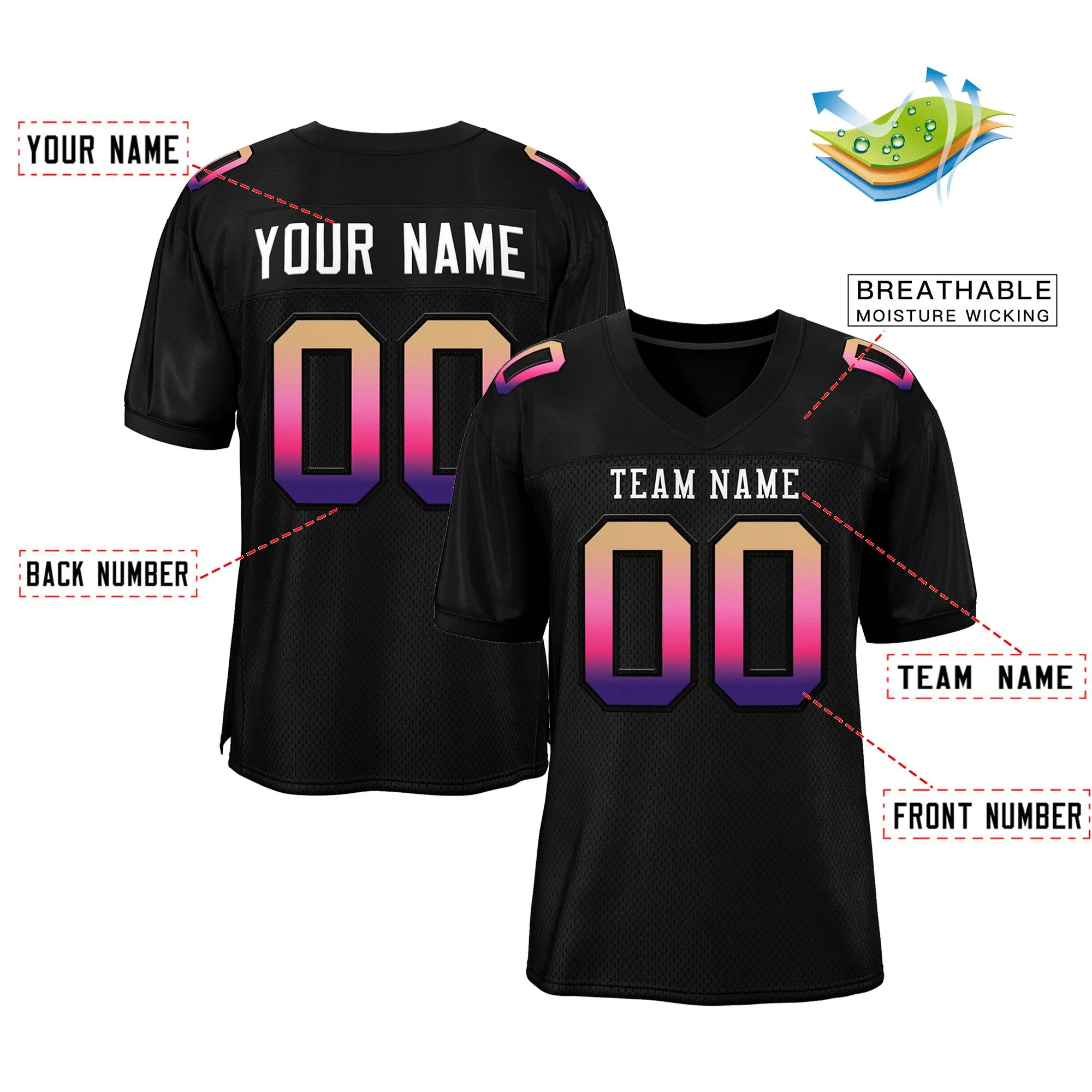 Custom Black White-Black Gradient Fashion Outdoor Authentic Football Jersey