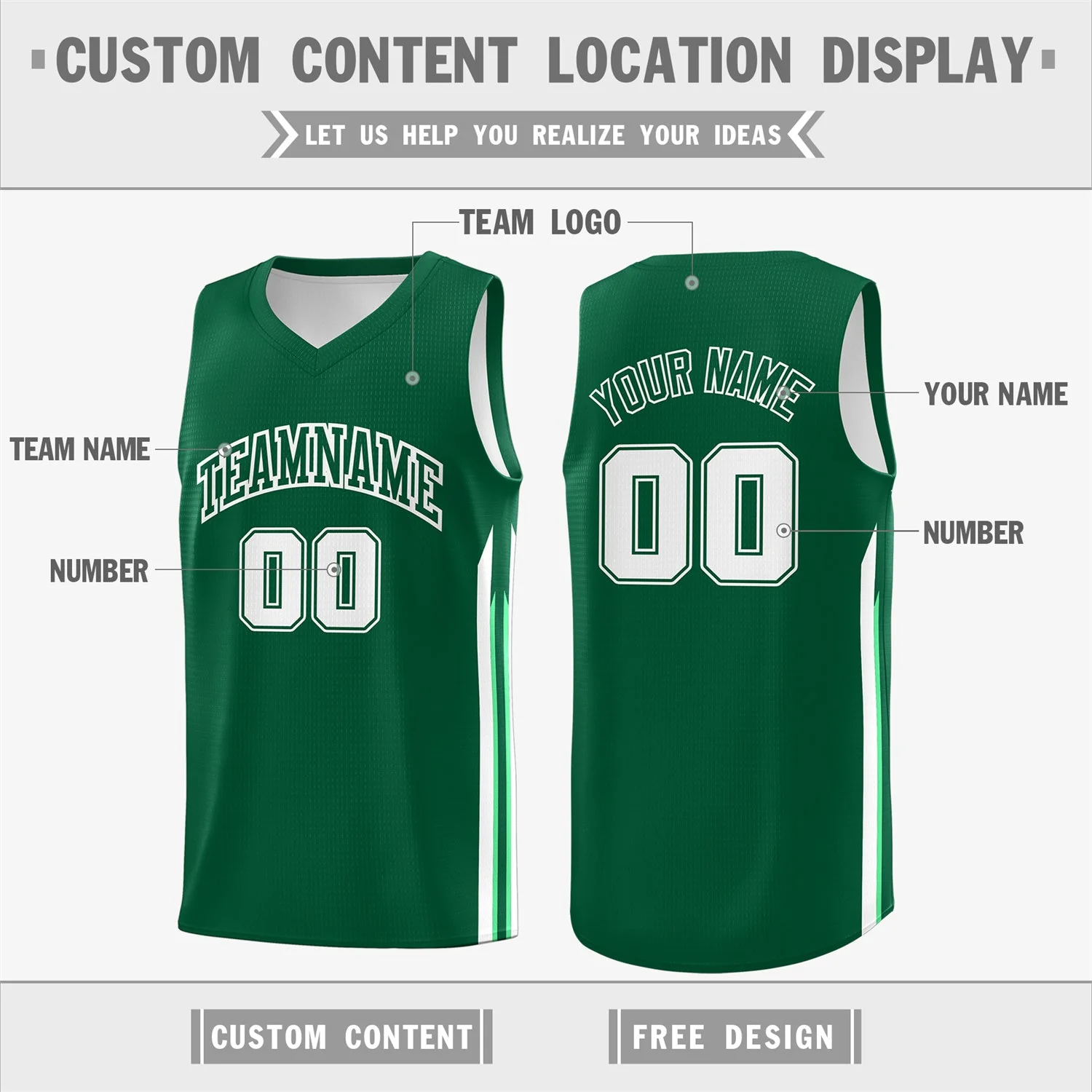 Custom Green White Classic Tops Athletic Casual Basketball Jersey